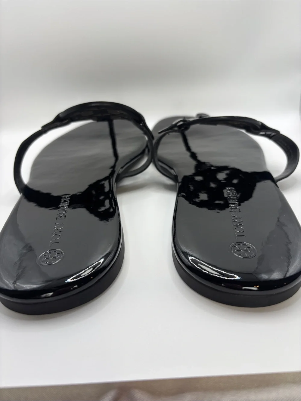 Tory Burch Miller Black Patent Logo Thong Sandals